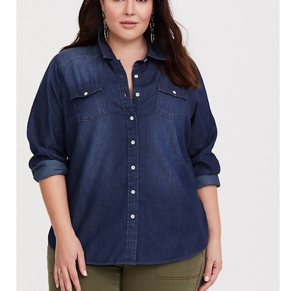 torrid Tops - Torrid dark wash denim button down size 1